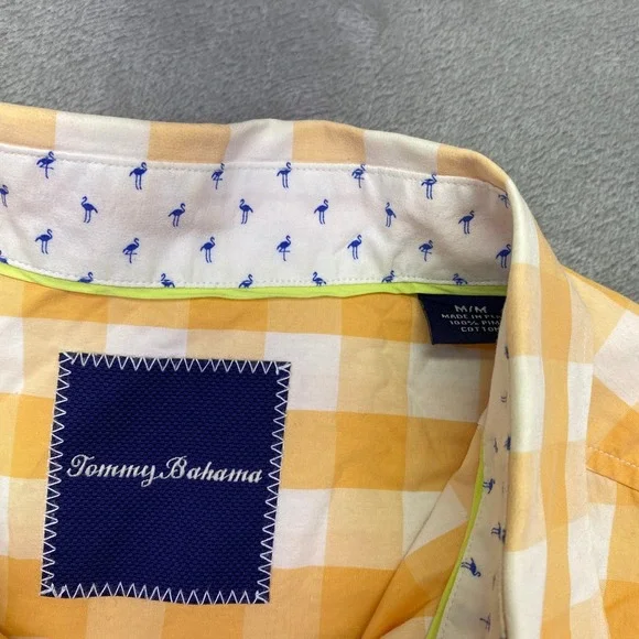 Tommy Bahama Mens Sz M Yellow White Gingham Plaid Long Sleeve Button Up Shirt - Picture 6 of 10